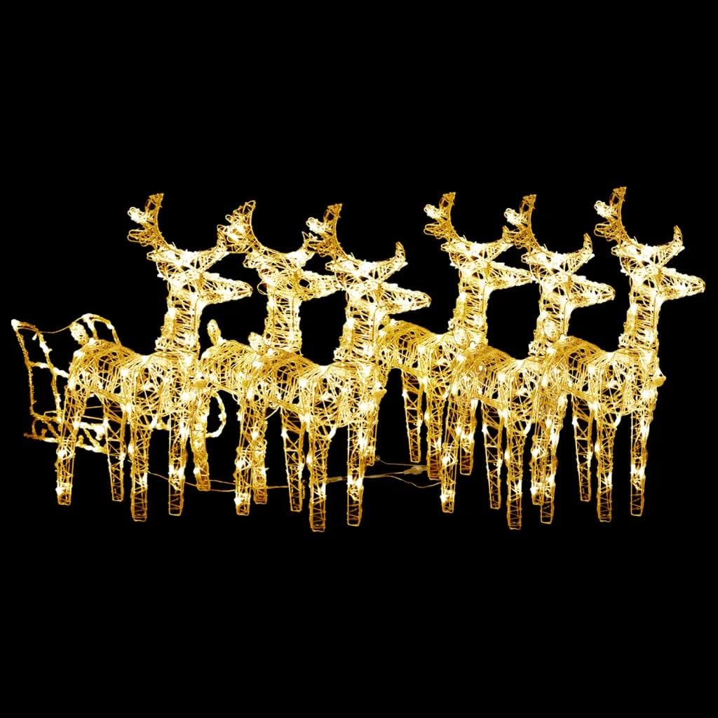 vidaXL Weihnachtsdekoration Rentiere mit Schlitten Beleuchtet Dekofigur Weihnachtsdeko Figur Weihnac