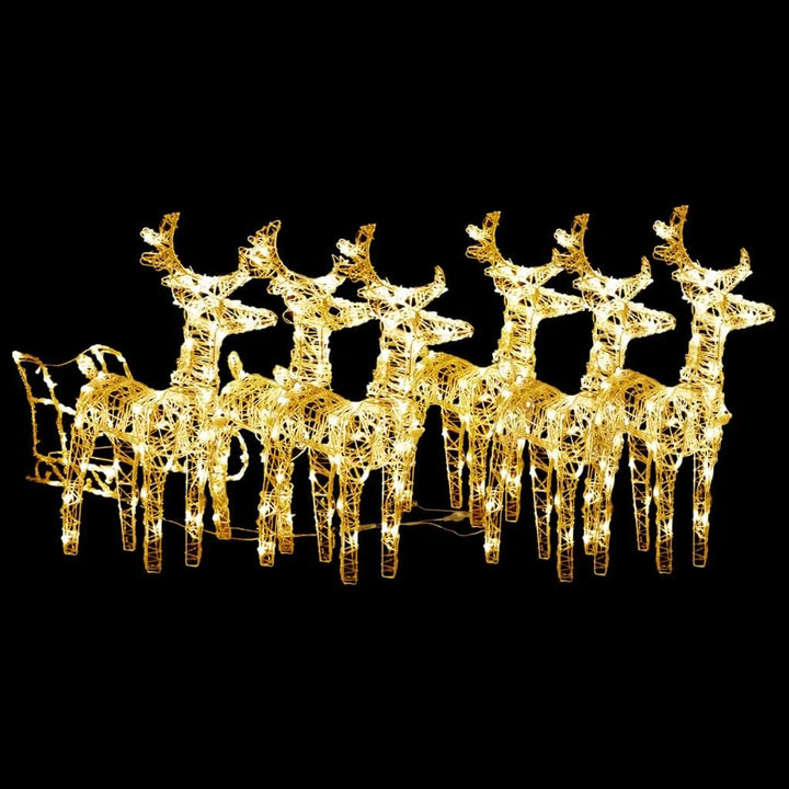 vidaXL Weihnachtsdekoration Rentiere mit Schlitten Beleuchtet Dekofigur Weihnachtsdeko Figur Weihnac