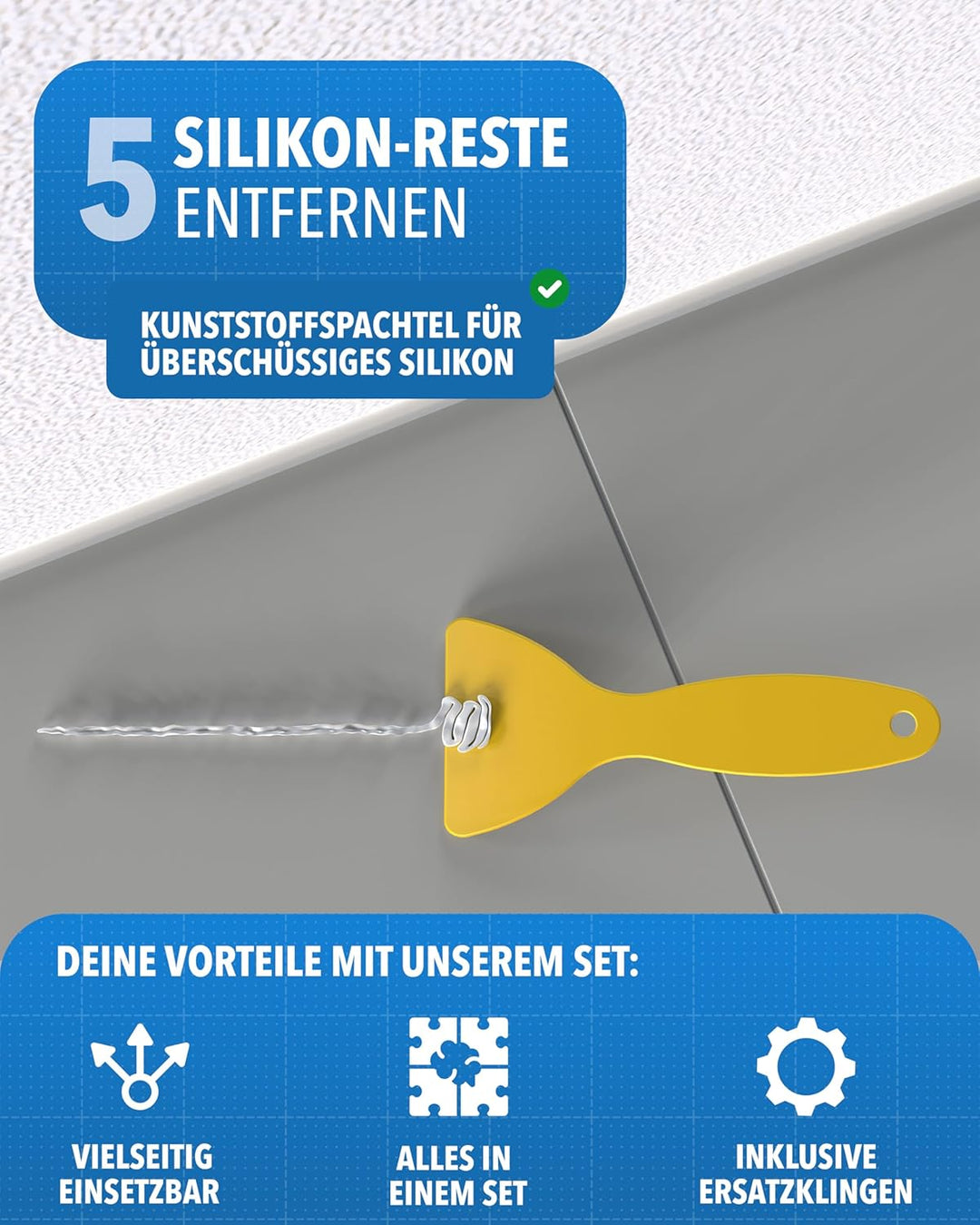 23-tlg. Fugen-Set – Silikonentferner &amp; Fugenschaber mit 10 Klingen, Fugenmesser mit Ersatzklinge, Ku