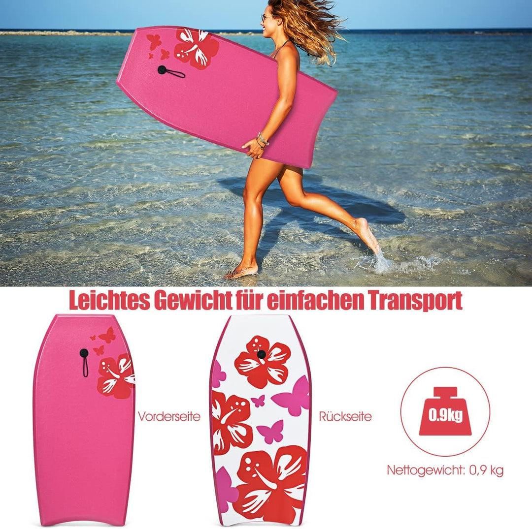 DREAMADE Bodyboard mit 90 cm Sicherheitsleine, bis zu 85kg belastbar, Surfbrett aus XPE &amp; HDPE &amp;EPS,