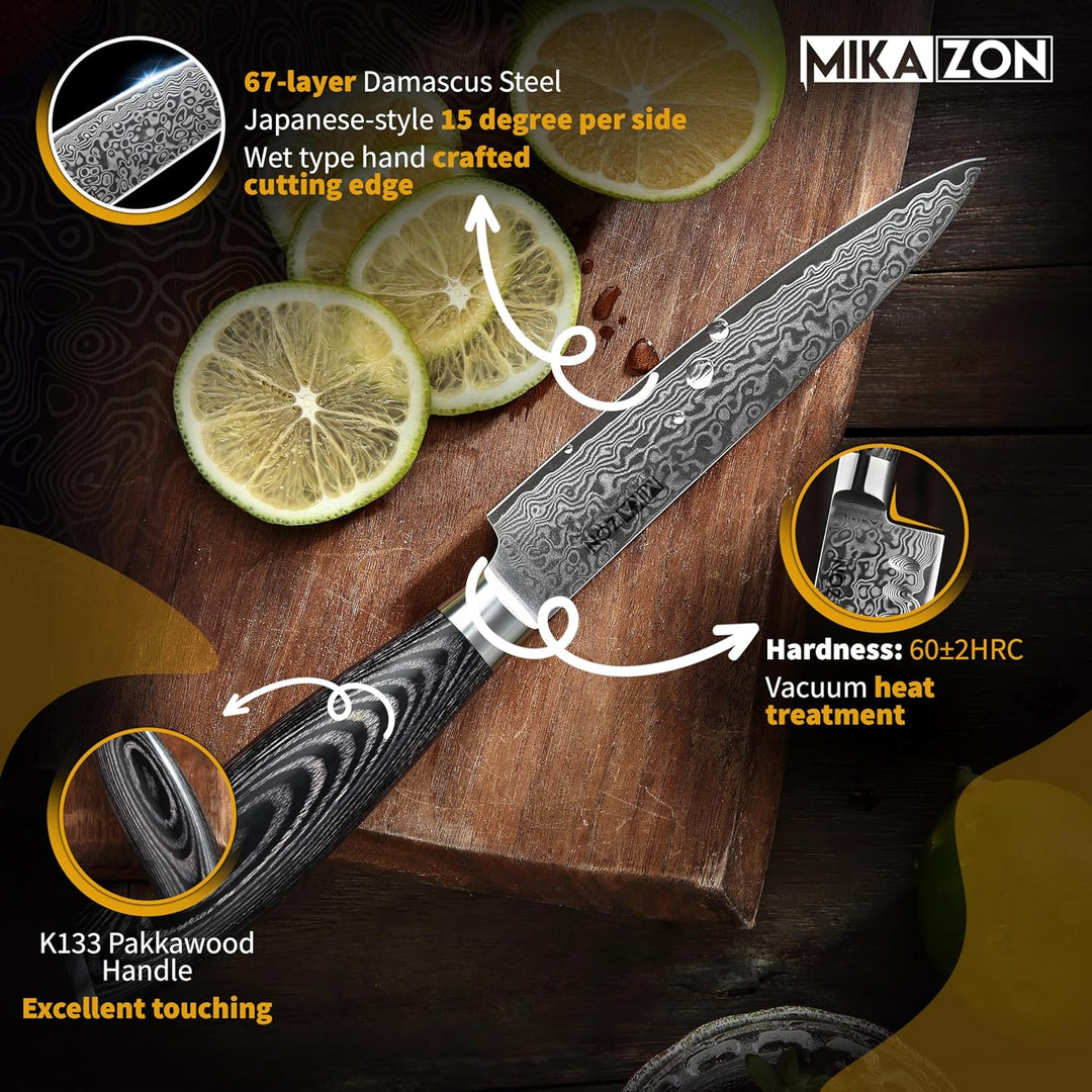 Damast Universalmesser - Vielseitiges 12.6 cm Allzweck-Küchenmesser mit 67-lagiger Stahlkonstruktion
