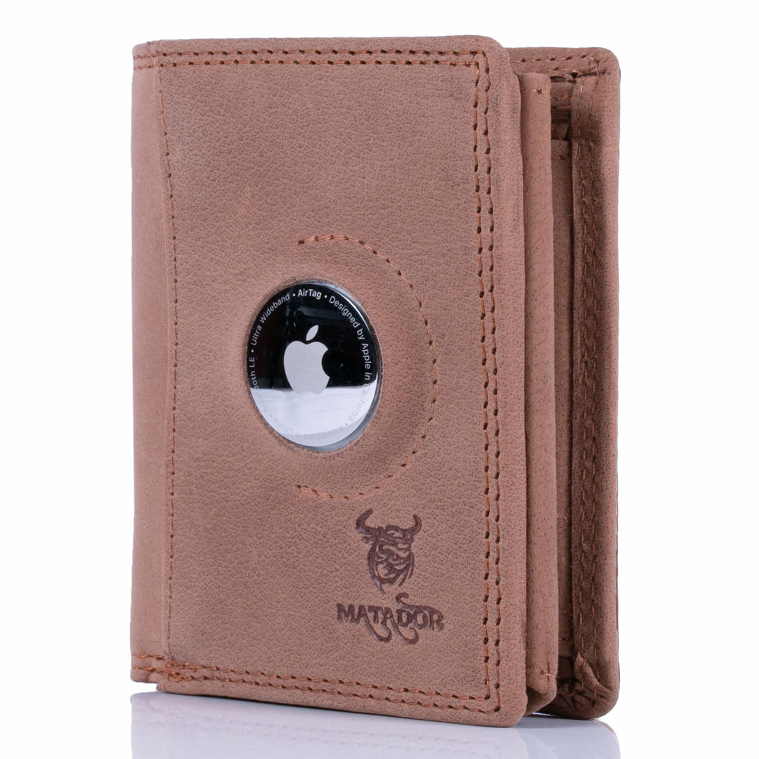 MATADOR Leder Geldbörse Herren mit AirTag Fach┃TüV geprüfter RFID & NFC Schutz┃Kompaktes Slim Wallet
