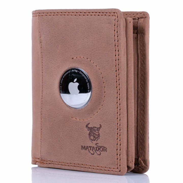 MATADOR Leder Geldbörse Herren mit AirTag Fach┃TüV geprüfter RFID & NFC Schutz┃Kompaktes Slim Wallet