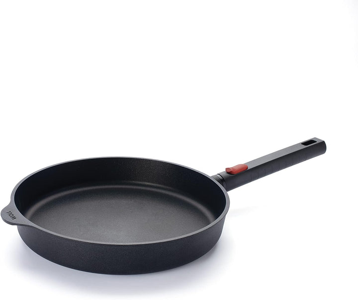 Woll Diamond Logic XR Flachpfanne - Induktiv -, Ø 28 cm, 5 cm hoch, mit abnehmbarem Stiel - Geeignet