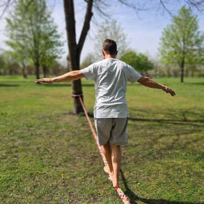 Slackline Set, Zig Zag, 15-35m Länge, Komplettset für Kinder, Anfänger, Fortgeschrittene und Profis,