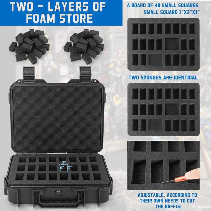 Hartschalenkoffer für Miniaturfiguren, Zuschneidbarer Schaumstoff,48 Slots | Warhammer 40k kompatibe