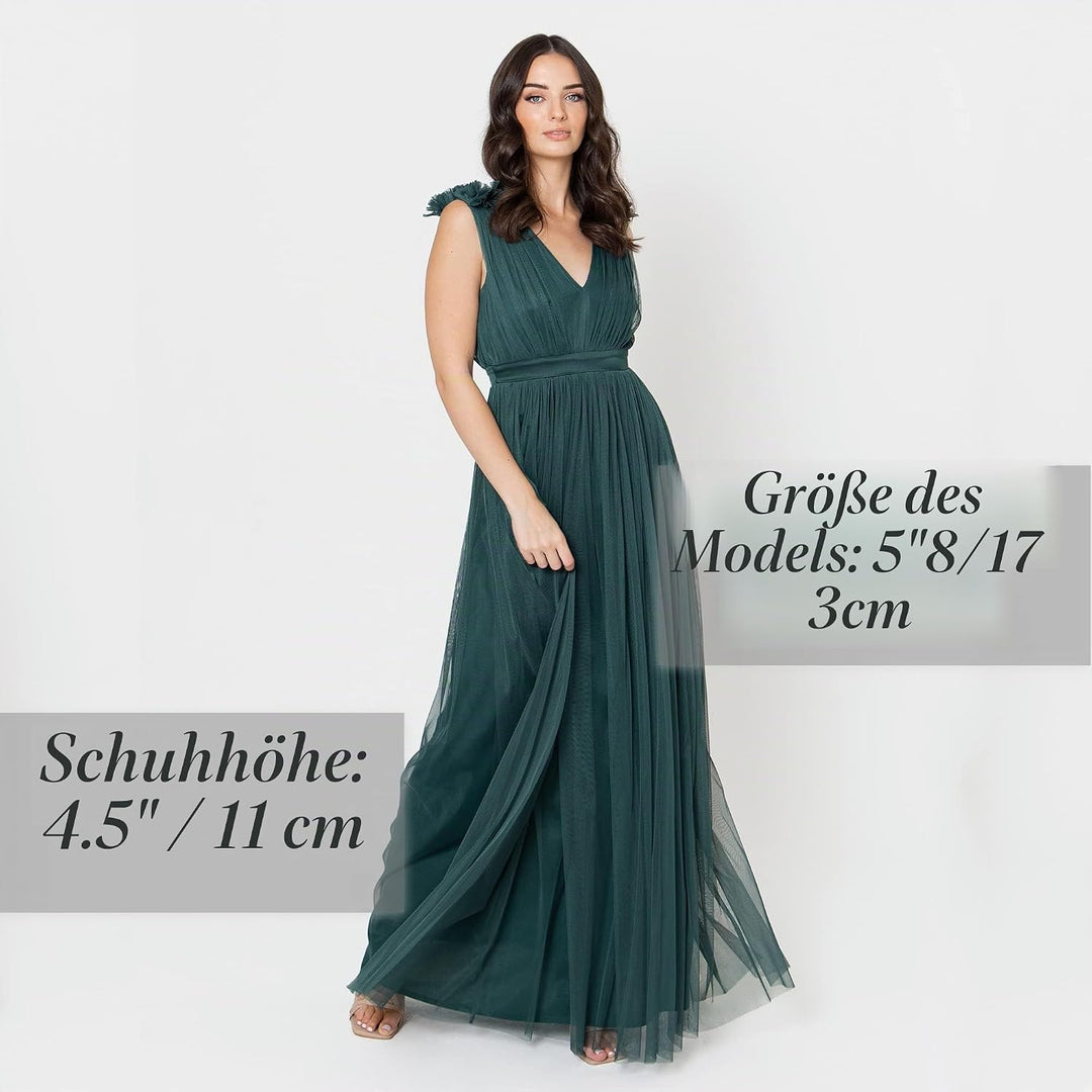 Maya Deluxe Damen Womens Ladies Maxi Dress with Ruffle V Neck Sleeveless High Empire Waist Long for
