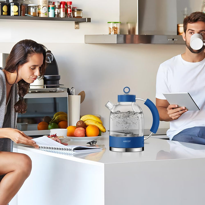 ASCOT Wasserkocher Glas, Elektrischer Wasserkocher Geschenke für Männer/Frauen/Familie 1,5L Schnellk