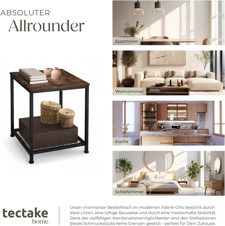 tectake® Beistelltisch Holz &amp; Metall, Couchtisch mit Stauraum auf Zwei Ebenen, Kleiner Tisch 45,5 x