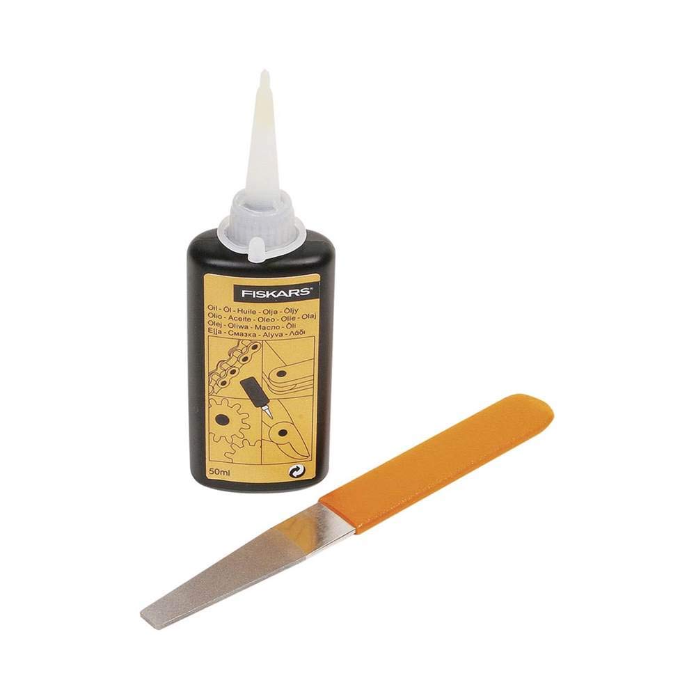 Fiskars Pflegeset für Gartengeräte inklusive Pflegeanleitung, Pflegeöl , Diamantfeile, Schwarz&Orang
