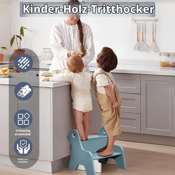 Tritthocker für Kinder - 2-Stufig Hocker Kinderschemel, mit Antirutschmatte und Griff, Multifunktion