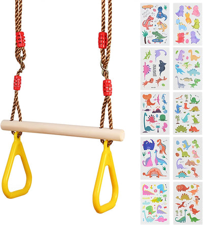 GOLDGE Trapez Schaukel Holz Schaukel Outdoor mit Kunststoff Turnringe Kinder Outdoor Belastbar bis 1