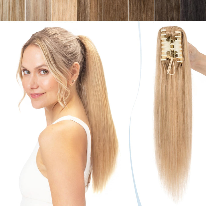 SEGO Ponytail Haarteil Echthaar Zopf Extension mit Klammer Clip in Pferdeschwanz Haarverlängerung 10