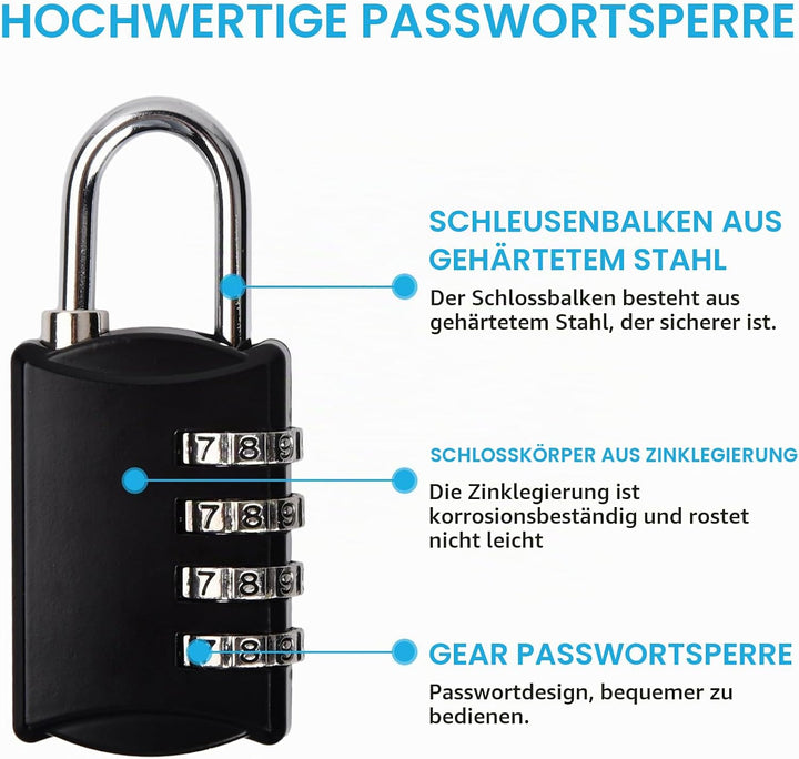 6 Stück Vorhängeschloss Zahlenschloss, 4 Stellig Vorhängeschloss Mit Zahlencode, Schloss Mit Zahlenc