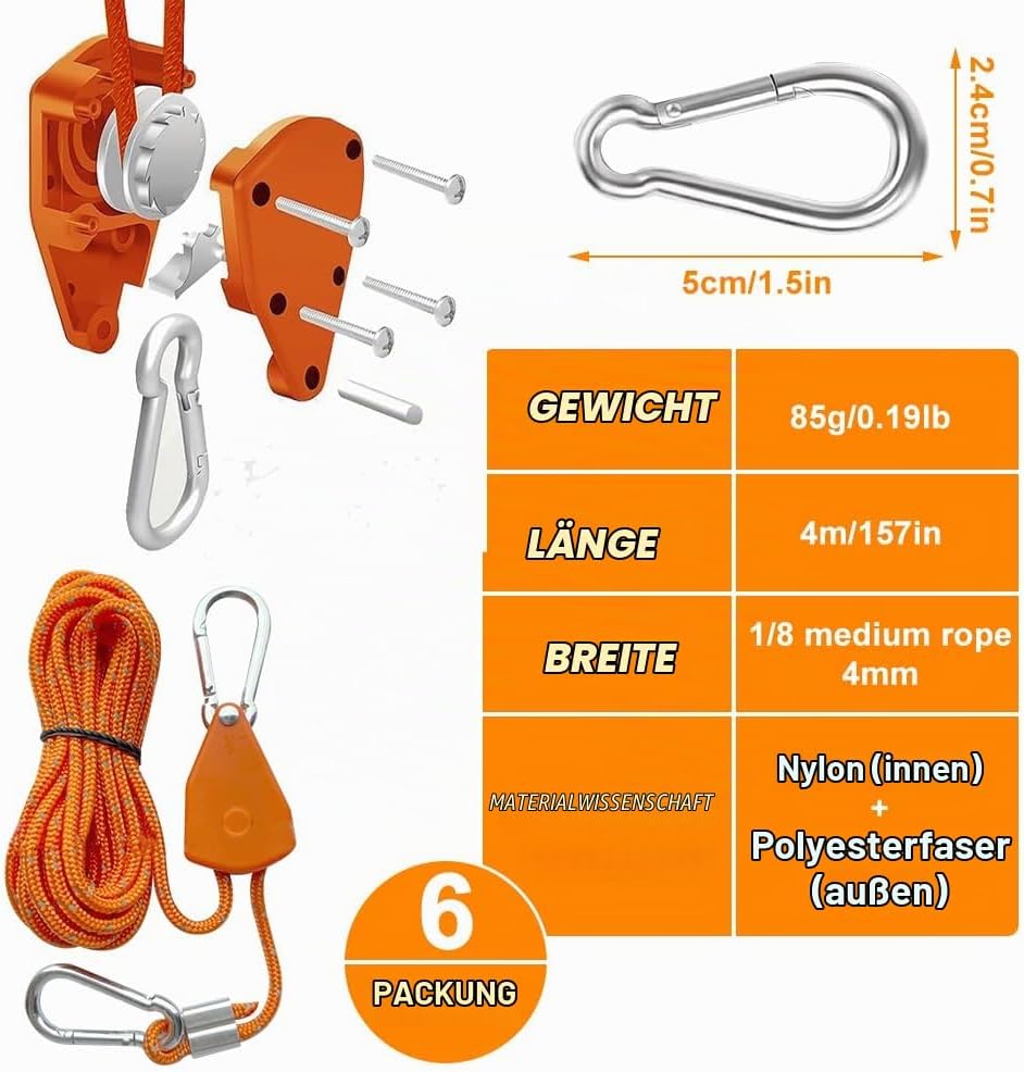 6 Stück 4M Reflektierend Abspannseile Seil, Abspannseile mit Seilspanner, 4mm Leichte Abspannleine Z