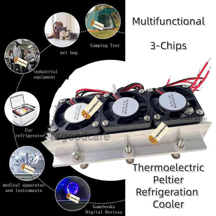 Lsgoodcare 3-Chip-12-V-Halbleiter-Peltier-Kühler – DIY-Minikühlschrank 3-Chip-Kühler mit Rohr, 3-Chi
