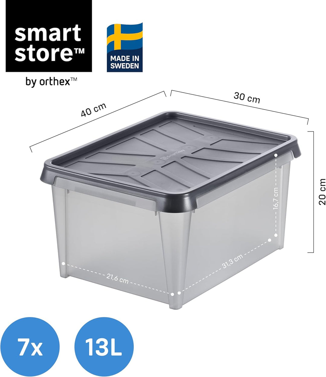 SmartStore Aufbewahrungsbox mit Deckel 12 L wasserdicht Plastik – 7er-Set – mattiert - ineinander &