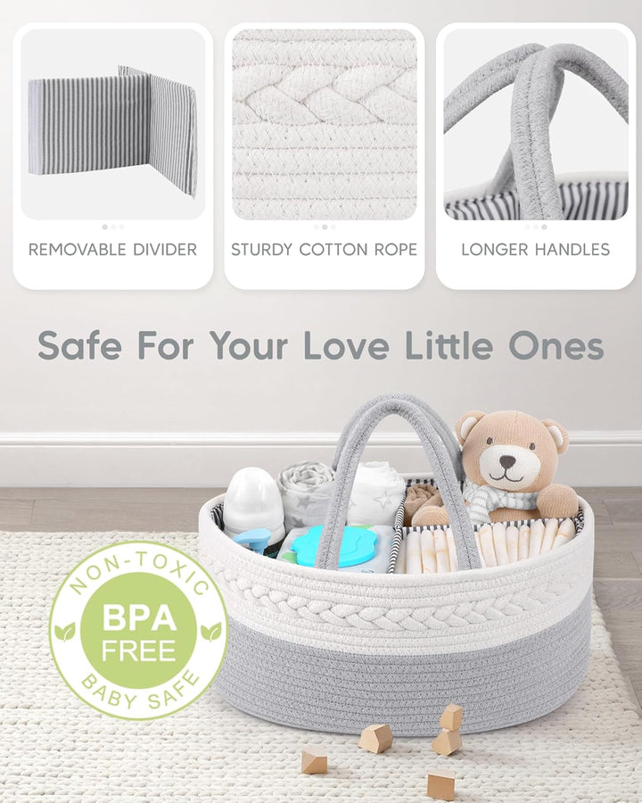 Maliton Baby Windel Caddy Organizer，Wickeltisch Organizer Aufbewahrungskorb mit Herausnehmbaren Fäch