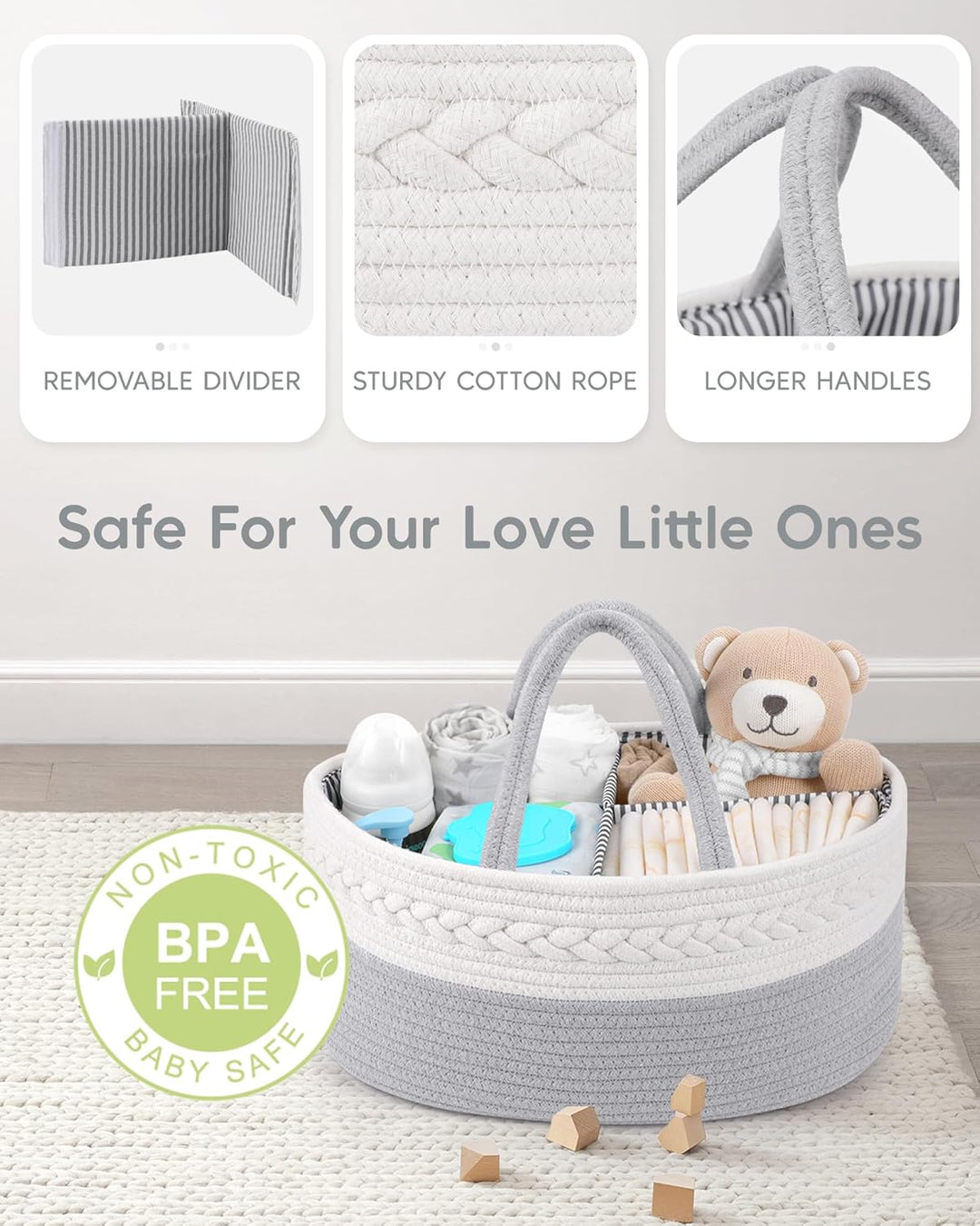 Maliton Baby Windel Caddy Organizer，Wickeltisch Organizer Aufbewahrungskorb mit Herausnehmbaren Fäch