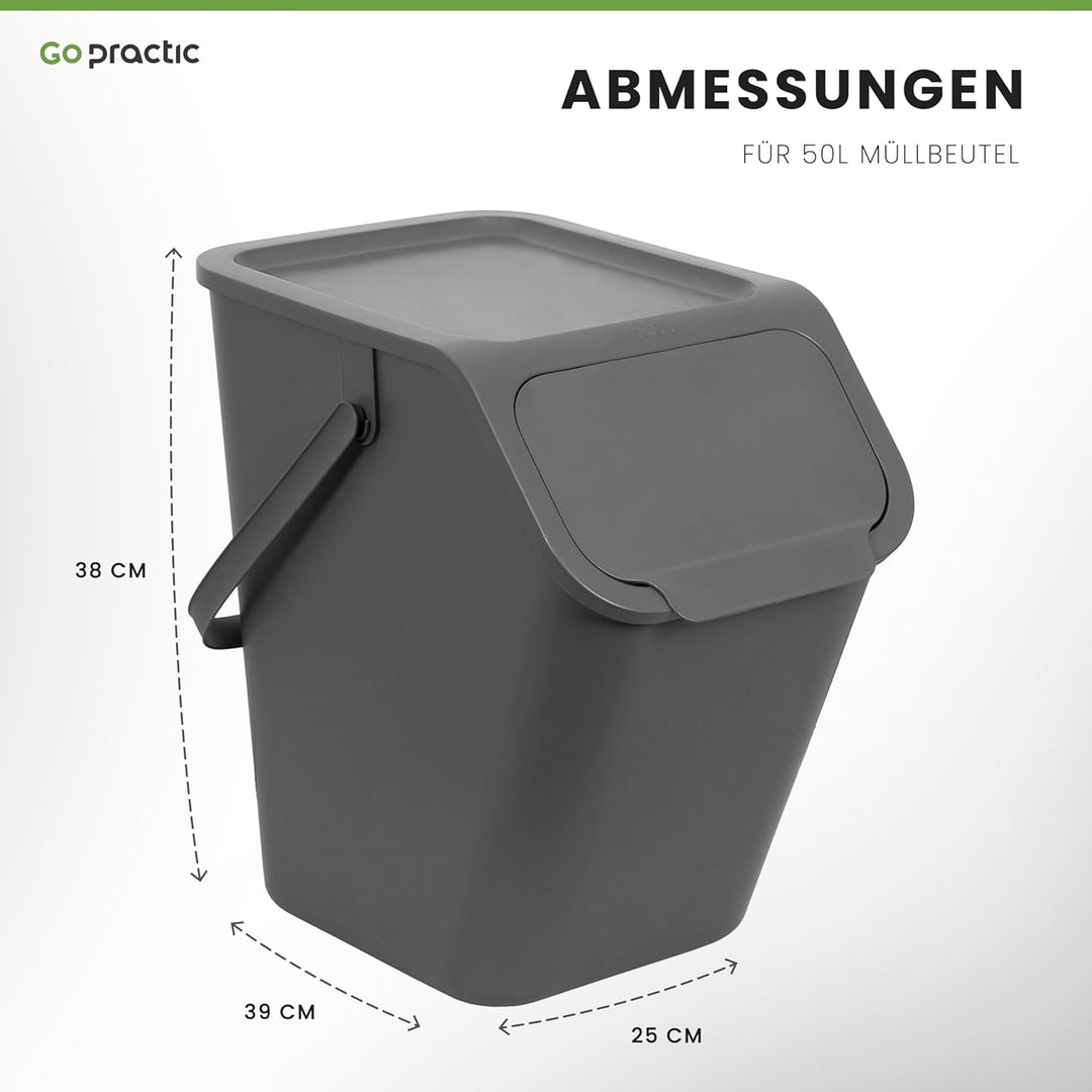Go Practic 4-er Mülleimer-Set Küche Mülltrennsystem 3x Mülleimer 25l mit Deckel 1x Kleiner Abfalleim
