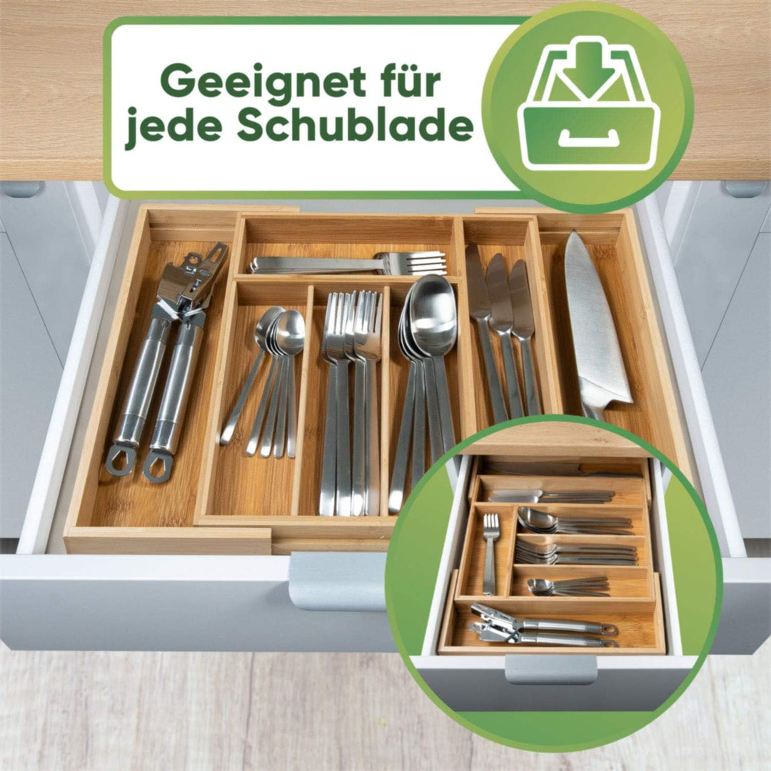 Loco Bird Besteckkasten für Schubladen aus Bambus – Ausziehbar bis zu 7 Fächern - Besteckeinsatz für