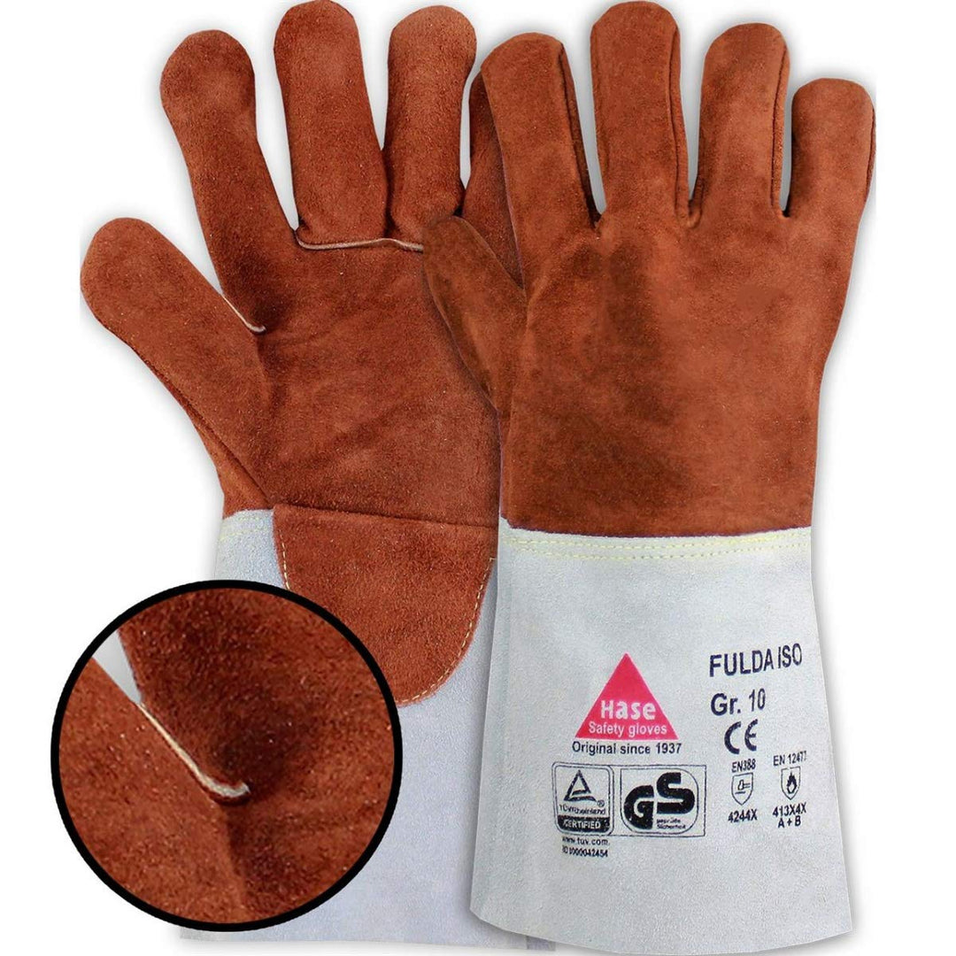 10 Paar Hase Safety Gloves Fulda-Iso Schweisserhandschuhe lang, Leder-Arbeitshandschuhe mit Stulpe G