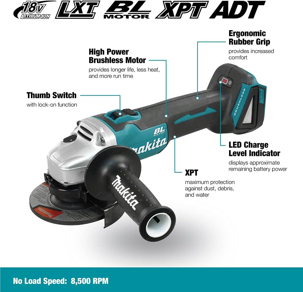 Makita DGA454Z Mini-Schleifmaschine, A, Betrieb mit Lithium-Ionen-Akku, 18 V, 115 mm, BL, nur Maschi