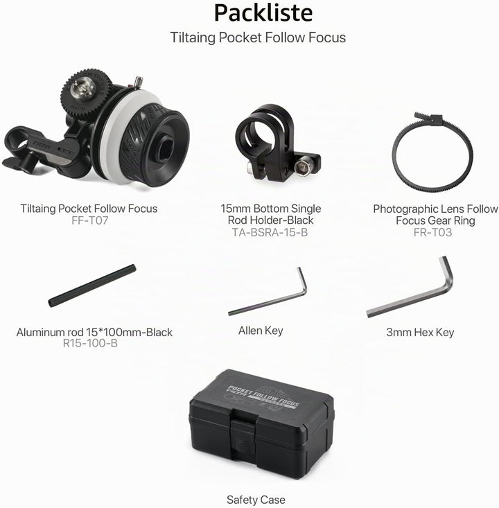 TILTA Pocket Follow Focus mit A/B Marks, Lens Zoom Control für DSLR Mirrorless Cameras, mit 0.8mm Pi