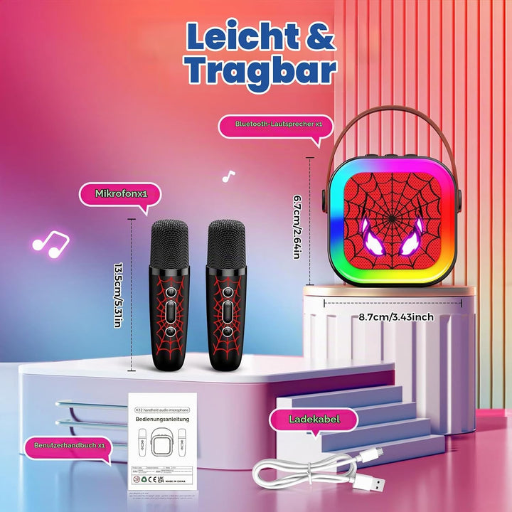 Braxel Karaoke Maschine mit 2 Bluetooth Mikrofon, Spider Spielzeug Geschenk für Junge Weihnachten Ge