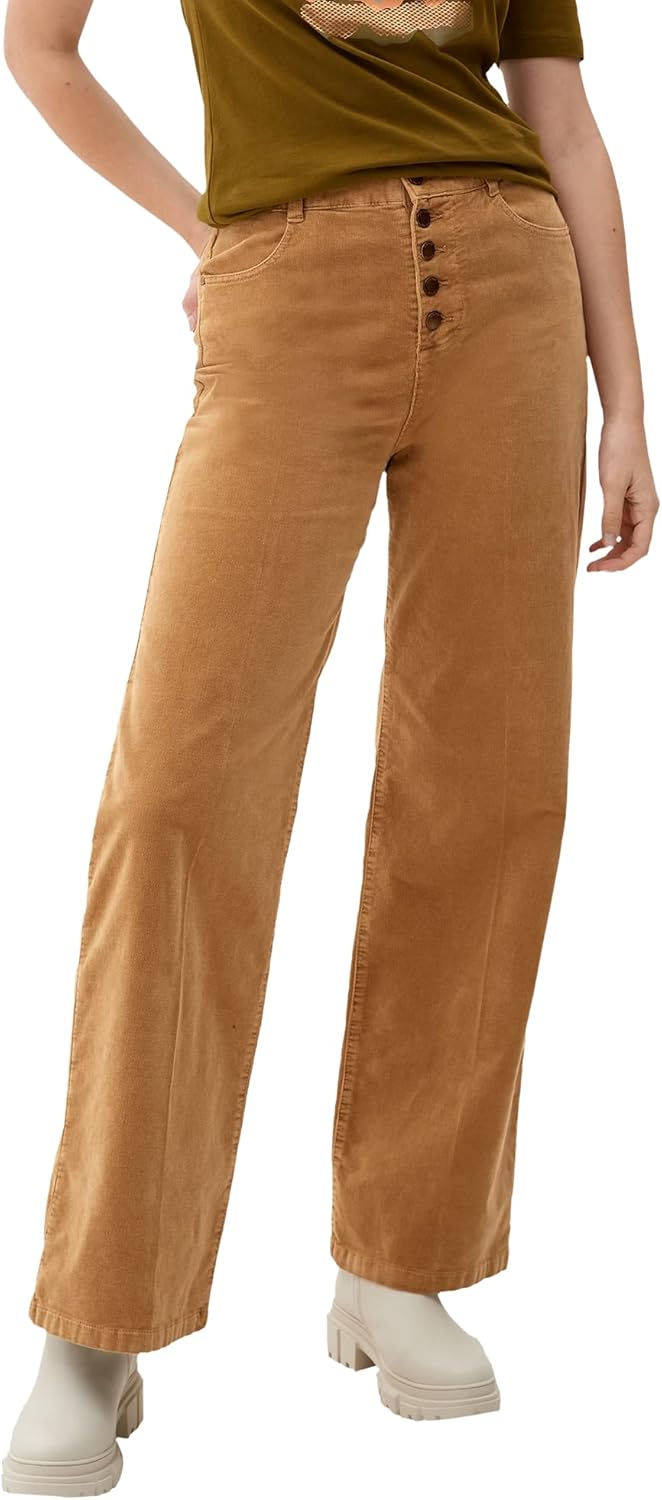 s.Oliver Damen Cordhose mit Knopfleiste, Wide 32-46 Brown 8469, 32-46 Brown 8469