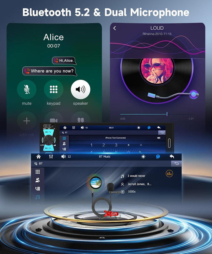 Hodozzy 1 Din RDS Autoradio mit Drahtlos Carplay Android Auto, 6.5 Zoll In-Cell Bildschirm,Unterstüt