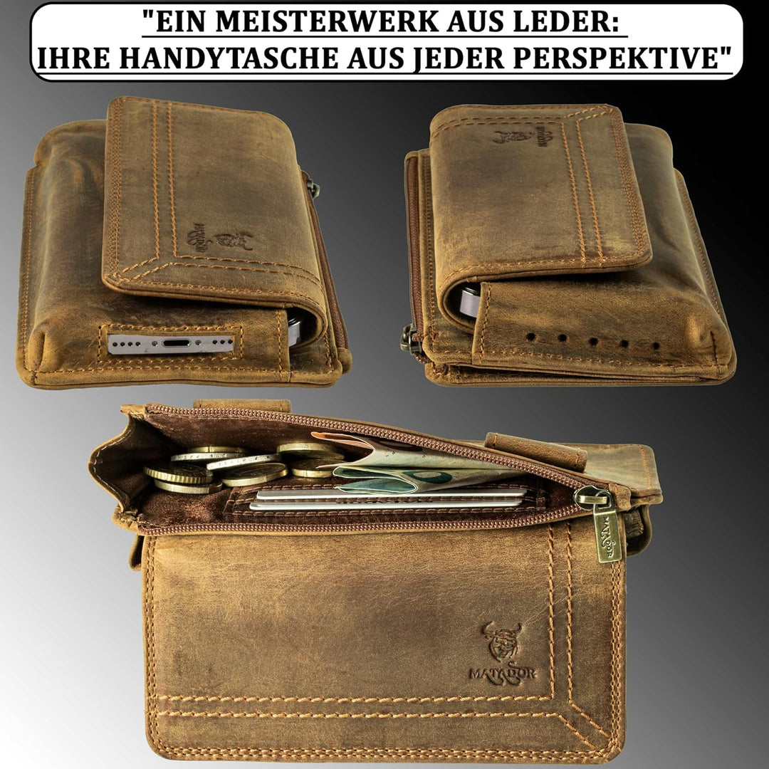 MATADOR 2in1 Echtleder Handytasche Gürtel mit Reissverschlussfach #Brisbane, mit edler Geschenkbox u