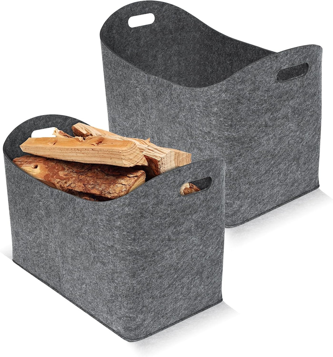 HENGMEI Filztaschen für kaminholz 2 Stück Kaminholztasche Faltbar Filzkorb Kaminholzkorb Einkaufstas