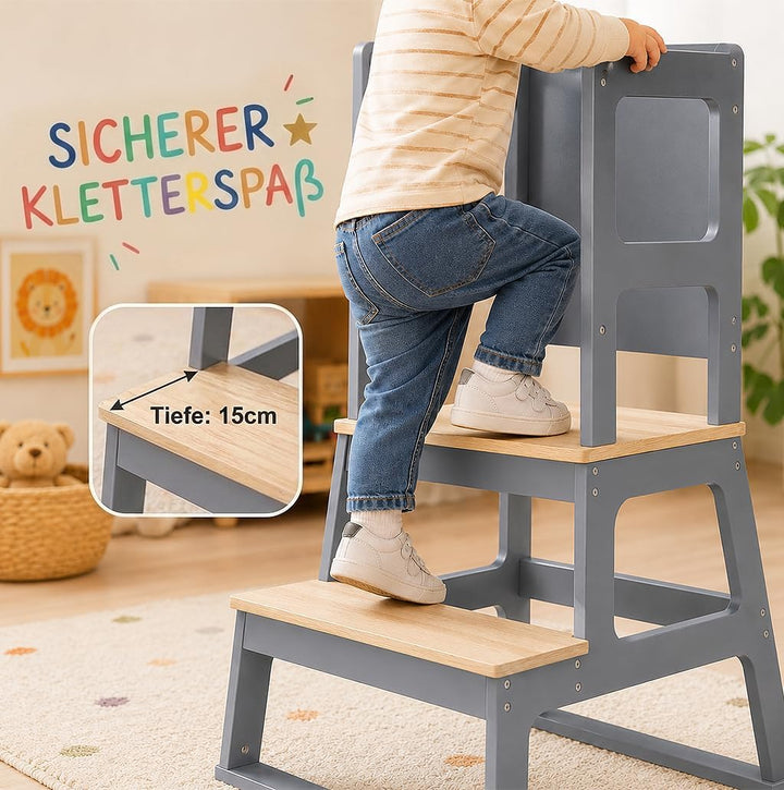 Baby Vivo Lernturm aus Holz - Tower Küche Kindermöbel Learning Tower - Schemel Lerntower für Kinder