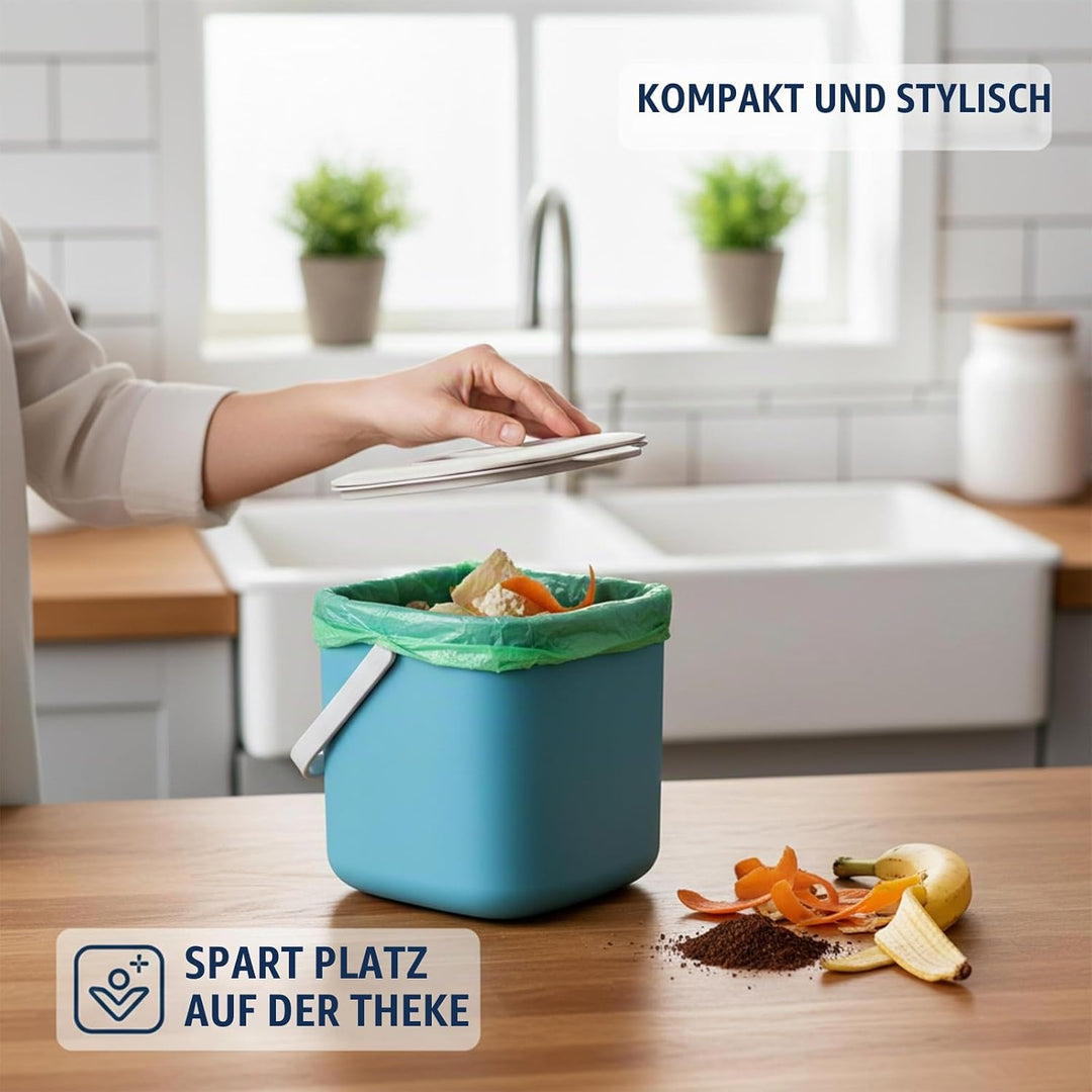 Kleiner Biomülleimer Küche, 4L Biomülleimer Küche mit Aktivkohlefilter &amp; Sieb - Geruchsneutral, Spül
