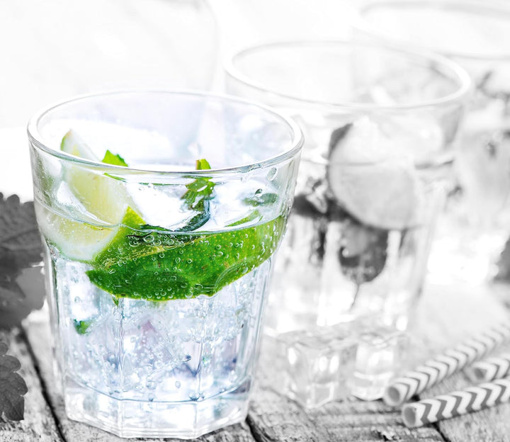 Mojito-Gläser mit Minze Herdabdeckplatte & Spritzschutz aus Echtglas | Für Herd-Kochfelder | 60x52 c