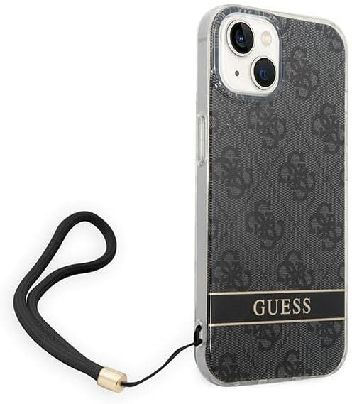 GUESS GUOHCP14SH4STK Hülle für iPhone 14 6,1" schwarz/Black hardcase 4G Print Strap