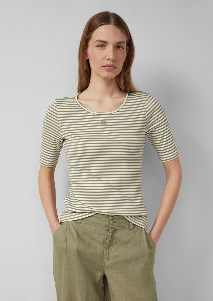 s.Oliver Geripptes T-Shirt im Slim Fit mit Stickerei 40 79g3_olivgrün, 40 79g3_olivgrün