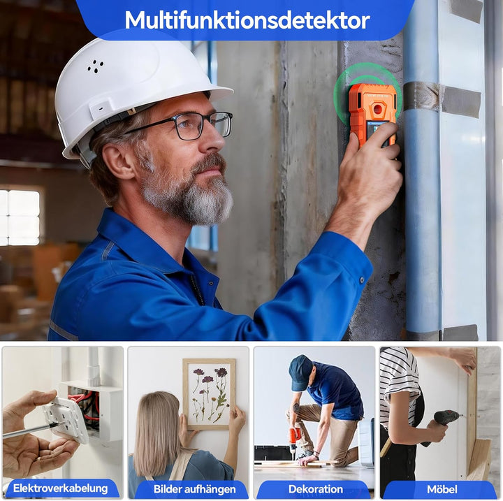 NOYAFA 6-in-1 Wiederaufladbarer Wanddetektor Leitungssucher mit HD LCD-Display & akustischer Warnung