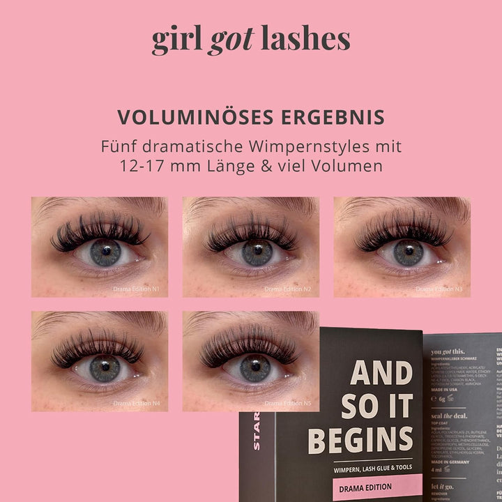 GirlGotLashes Starter Set And So It Begins - Drama Edition - Mit Wimpernkleber schwarz, Top Coat, Mi