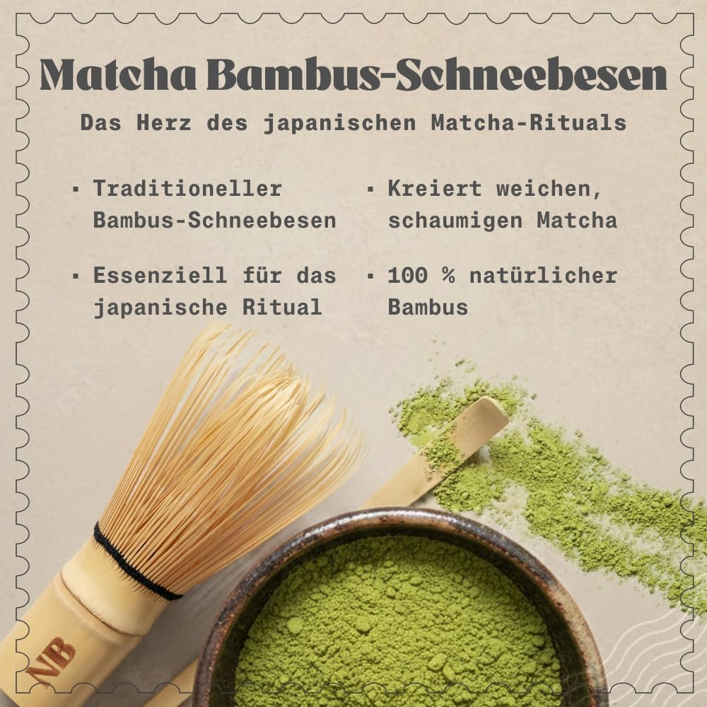 NaturaleBio Matcha Bambusbesen. Traditioneller Bambus-Chasen. 100% natürlicher Bambus, robust und na