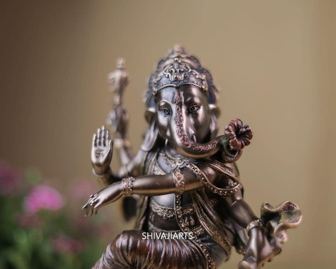 SHIVAJI ARTS Ganesh-Statue, tanzend, 20,5 cm, bronzefarben, braun, Gott der Neuanfänge, 1 Stück