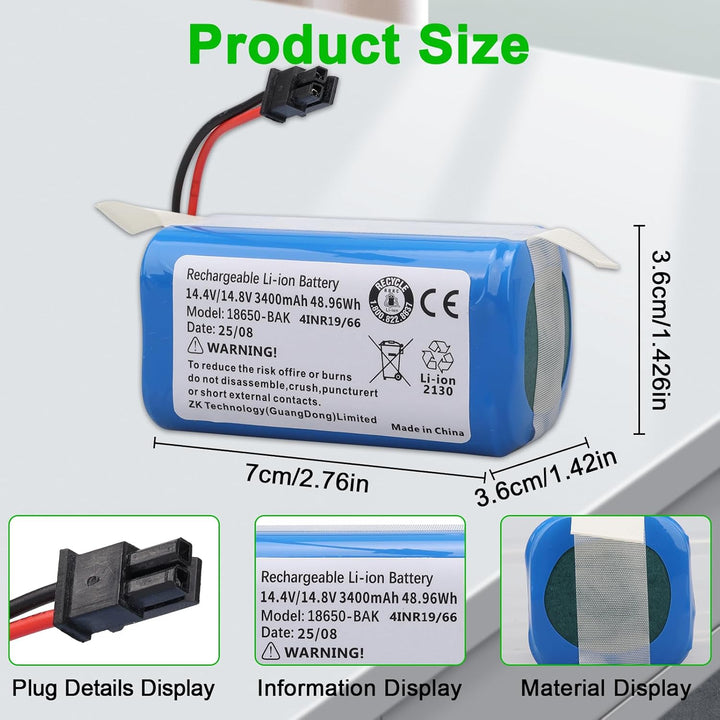 3400mAh Ersatzakku Kompatibel mit Tikom G8000 PRO Roboterstaubsauger Akku für Tikom G8000 PRO