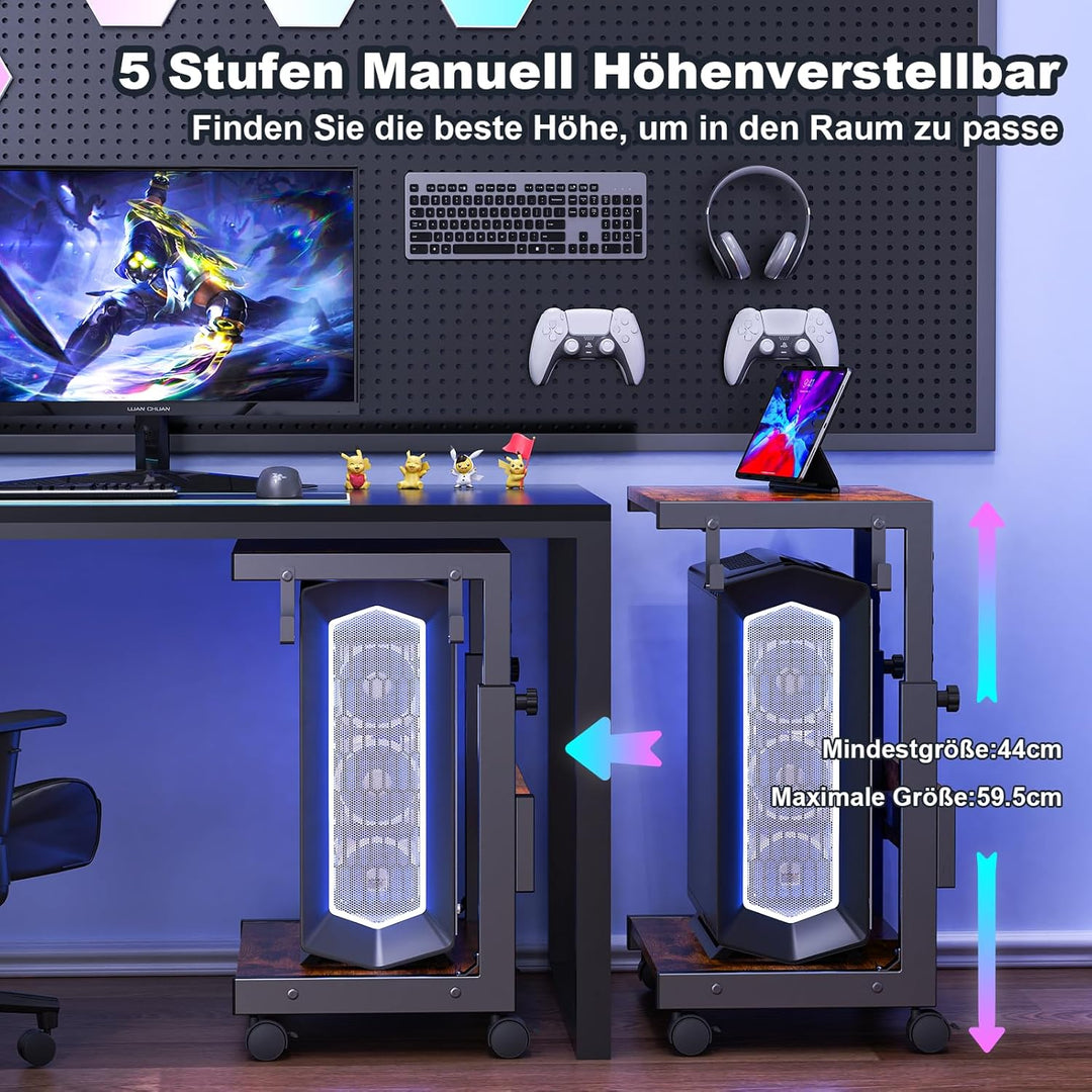 Höhenverstellbarer Computer-Tower-Ständer mit 2-stöckigem ATX-Gehäuse, bodenstehender Computerstände