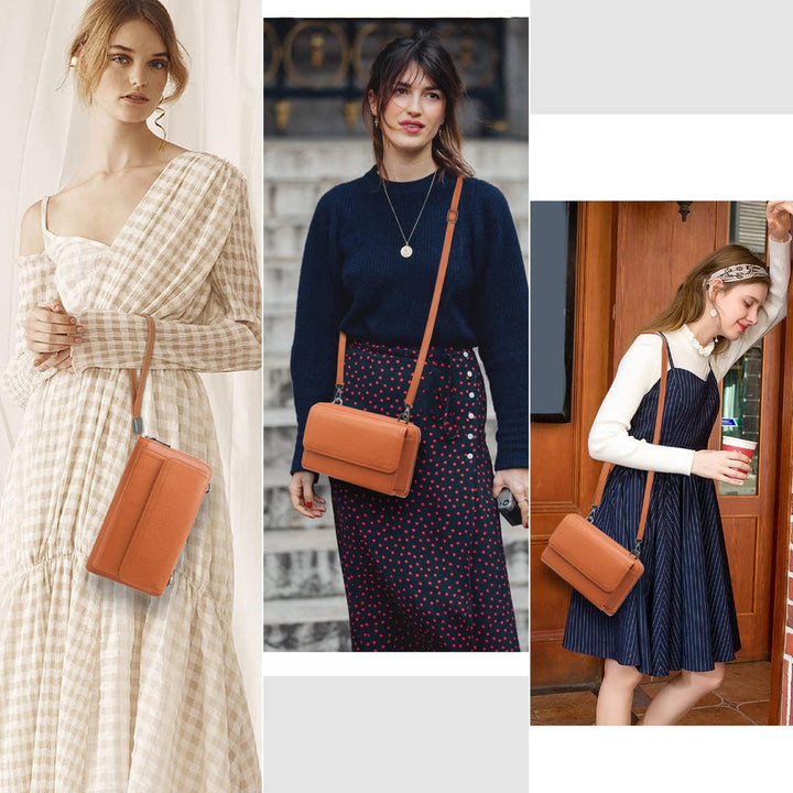 YERUUE Kleine Handy Umhängetasche, Damen Kleine Umhängetasche RFID Schutz Geldbeutel Echtes Leder Cr