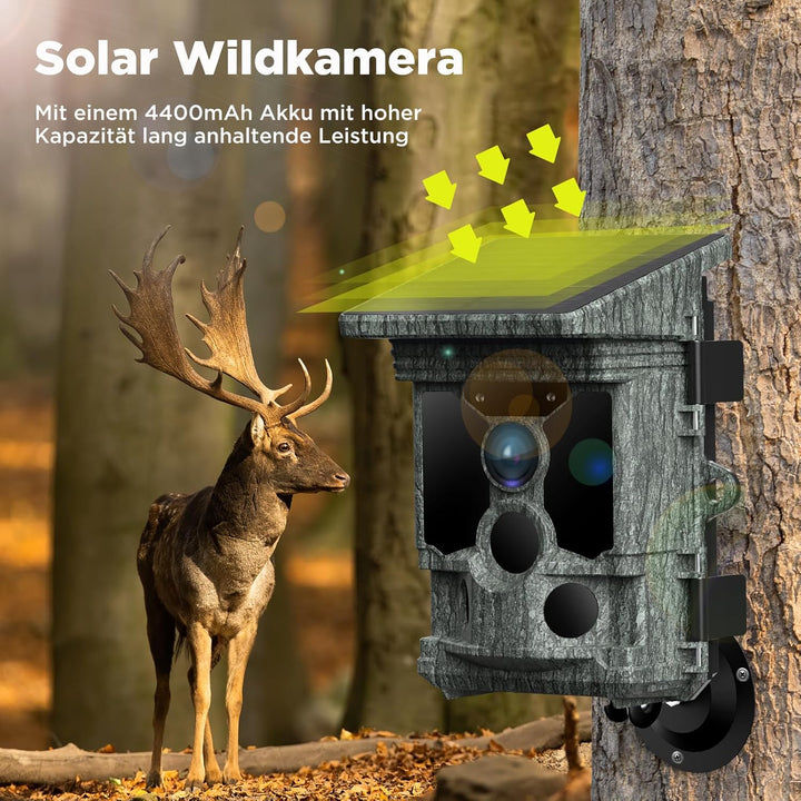 VOOPEAK Wildkamera WLAN Solar, 4K 30fps 46MP Wildkamera mit Handyübertragung App, Wildtierkamera mit