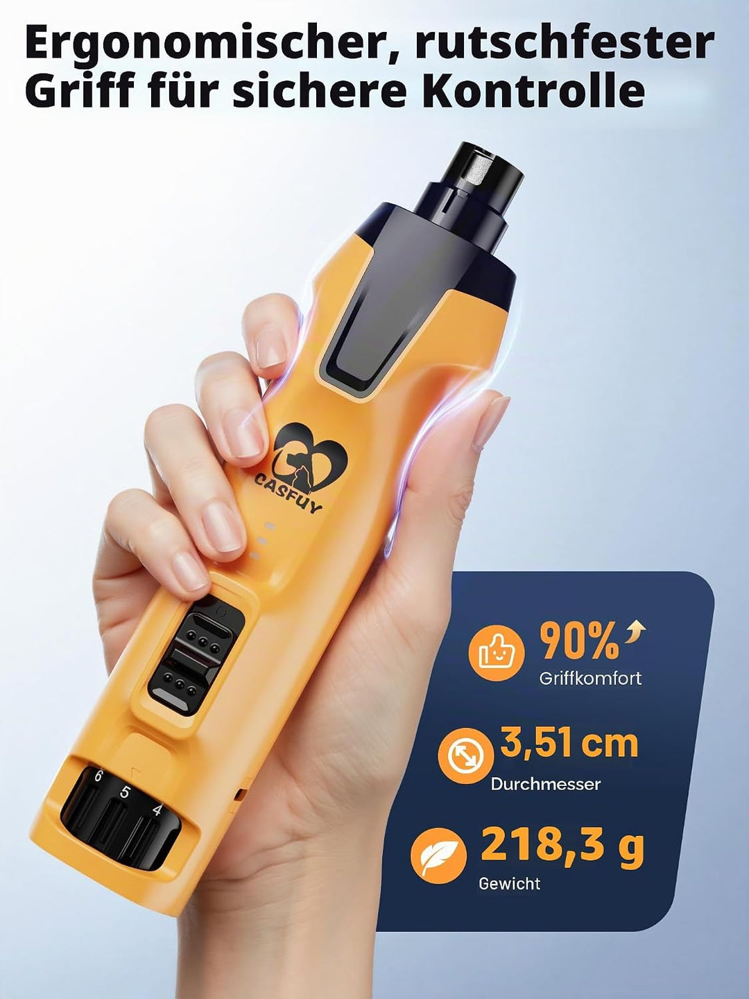 Casfuy 6-Gang-Hunde-Nagelschleifer - 50% Boosted Power Hund Nagelschneider Leise mit Dual-LED-Leucht