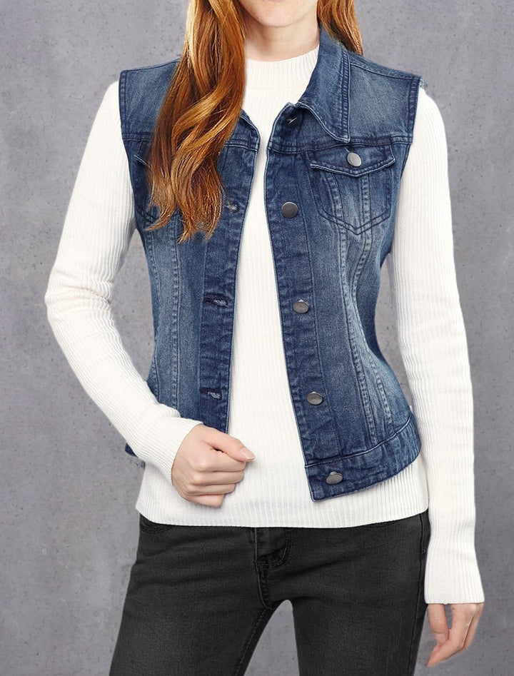 Allegra K Damen Jeansweste Collegejacke XS Dunkelblau, XS Dunkelblau