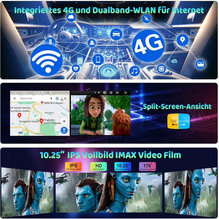 Erisin 10.25 Zoll 4GB+64GB Android 12 Autoradio Bluetooth mit GPS Navigation für Mercedes Benz E-Kla