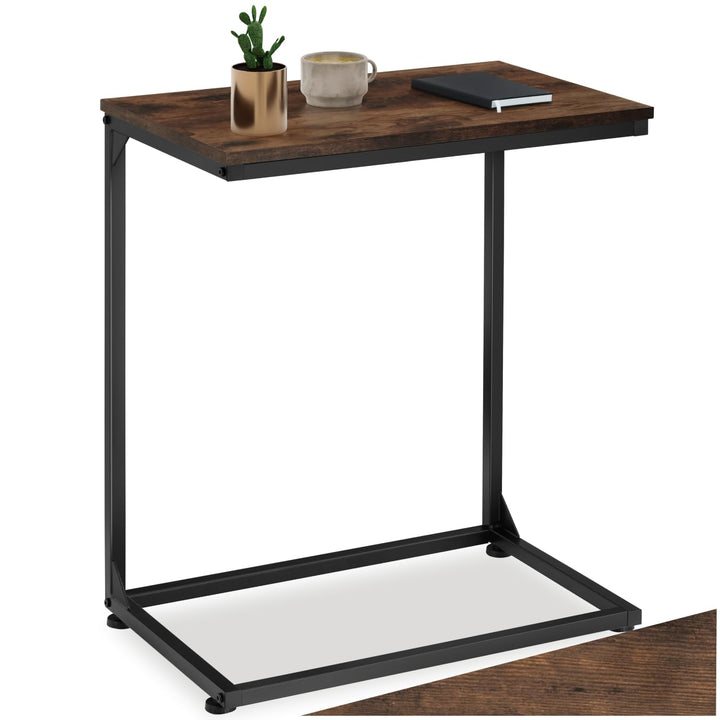 tectake® Beistelltisch Holz Metall, Wohnzimmertisch, Couchtisch C-Form, Laptoptisch für Couch, Bettt